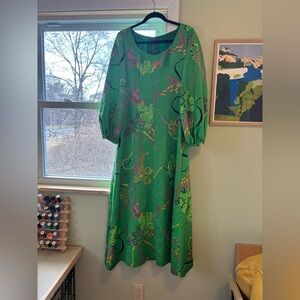 70s Vintage Psychedelic Print Floral Midi Dress
